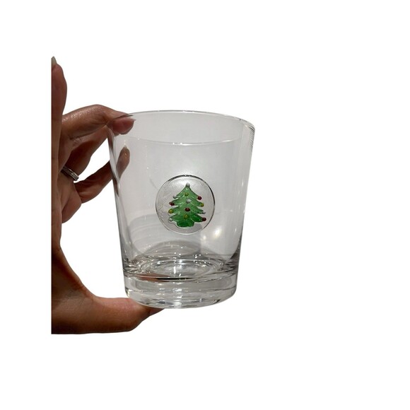 Crate & Barrel Artland Christmas Tree Glass Double Old Fashioned Fused Medallion - Picture 5 of 9